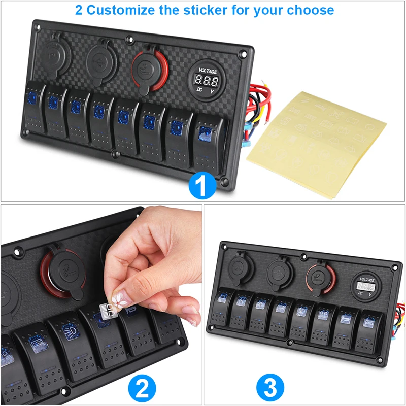 8 Gang Rocker Switch Panel For Car Boat Truck Waterproof 12V 24V Voltmeter Power Dual USB 4.2A Socket Panel Kit Accessories