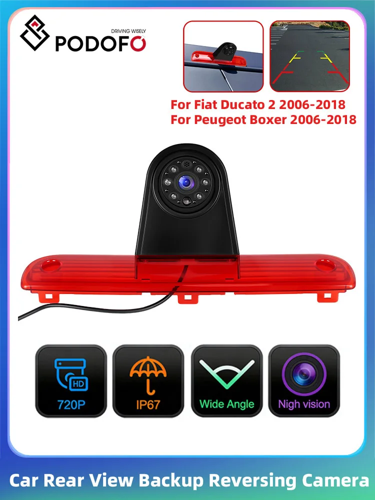 Podofo Hochmontierte Bremsleuchte Rückfahrkamera für Fiat Ducato 2006-2018/Peugeot Boxer 2006-2018 Wasserdicht 140 °   Betrachtungswinkel