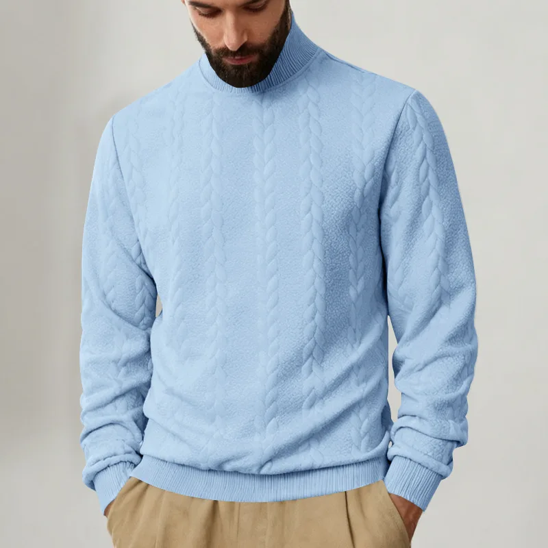 Men Cable Knit Mock Neck Sweater, Long Sleeve Textured Pullover, Warm Casual Fall Winter Jumper view 5