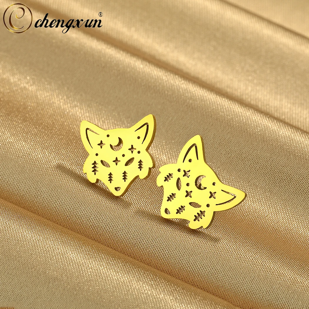 CHENGXUN Wolf Charms Stud Earrings Jewellery Supplies Stainless Steel Animal Jewelry Birthday Party Gifts for Men and Women