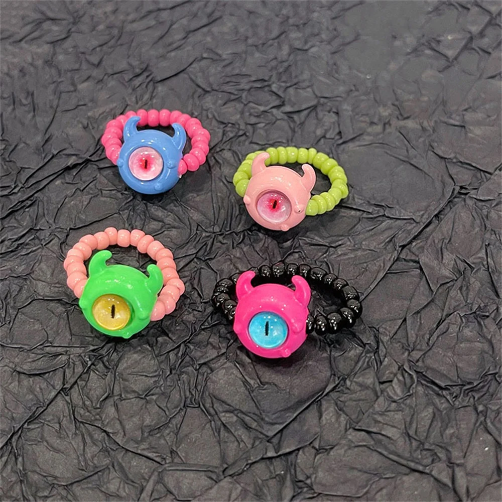 Interesting Cartoon Big Eyed Monster Funny Stretch Acrylic Ring Cute Delicate Elastic Ring Suitable for All Age Groups