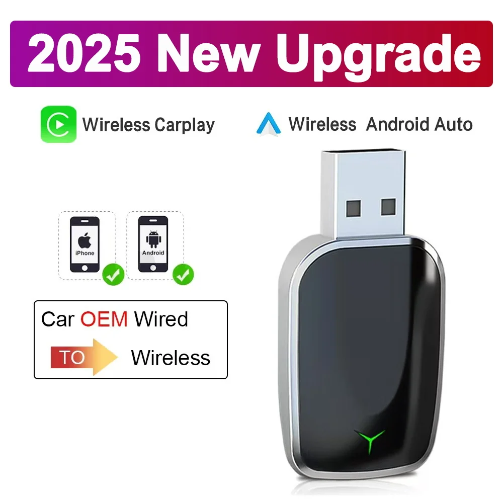 

Wired To Wireless Carplay Android Auto 2025 NEW Upgraded 2In1 Adapter Car Gadget Smart Box Plug and Play 5Ghz Wifi Fast Connect
