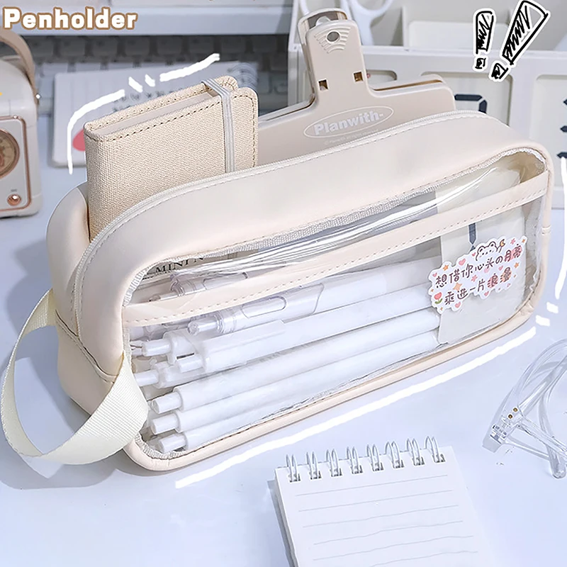 Transparent Large Capacity Pencil Bag INS Style School Case Stationery Holder Waterproof Portable Pen Case Pencil Storage Bag