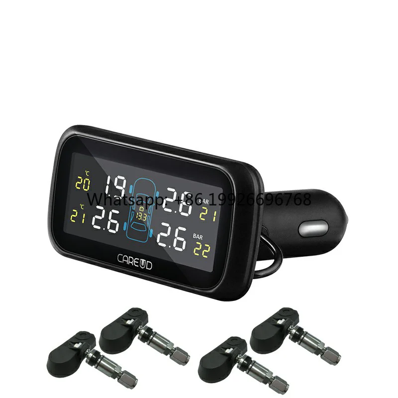 

Car Wireless TPMS Tire Pressure Monitoring System with 4 Internal Replaceable Battery Sensors LCD Display