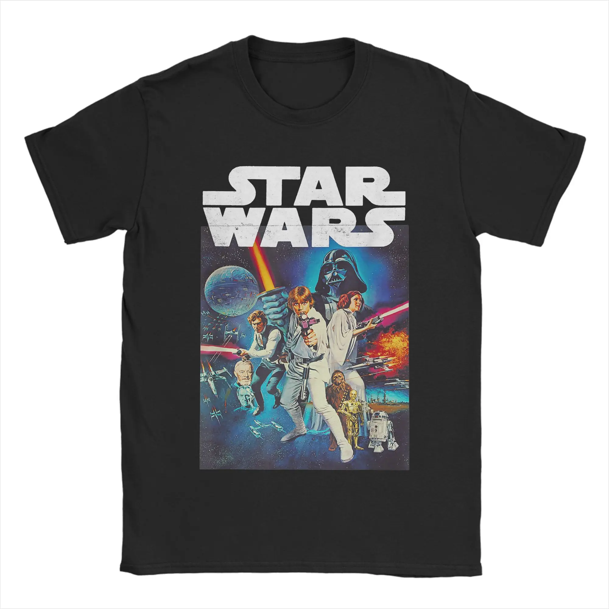 

Men Women Stars Wars T Shirts Vintage Cast Poster Pure Cotton Clothing Novelty Short Sleeve Round Collar Tees Printing T-Shirt