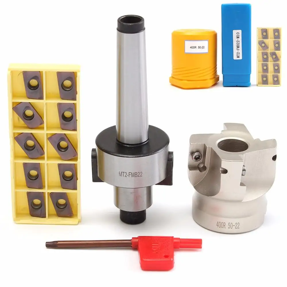 

MT2 M10 50mm Face End Mill Cutter with 10pcs APMT1604 Carbide Inserts Turning Tool