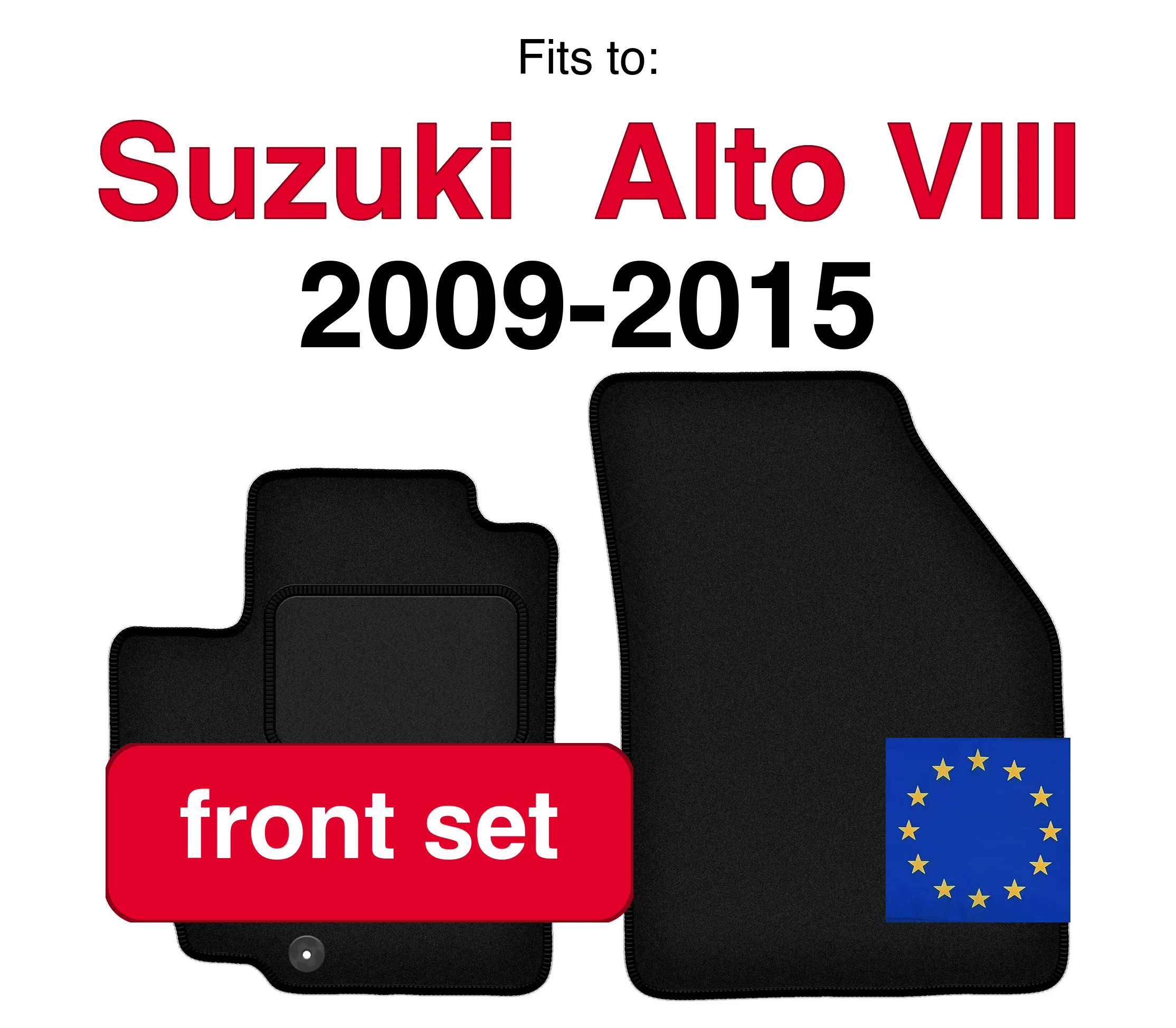 Tapis avant de voiture en velours pour Nissan Pixo hayon (2008-2013) -Noir (2 pièces)