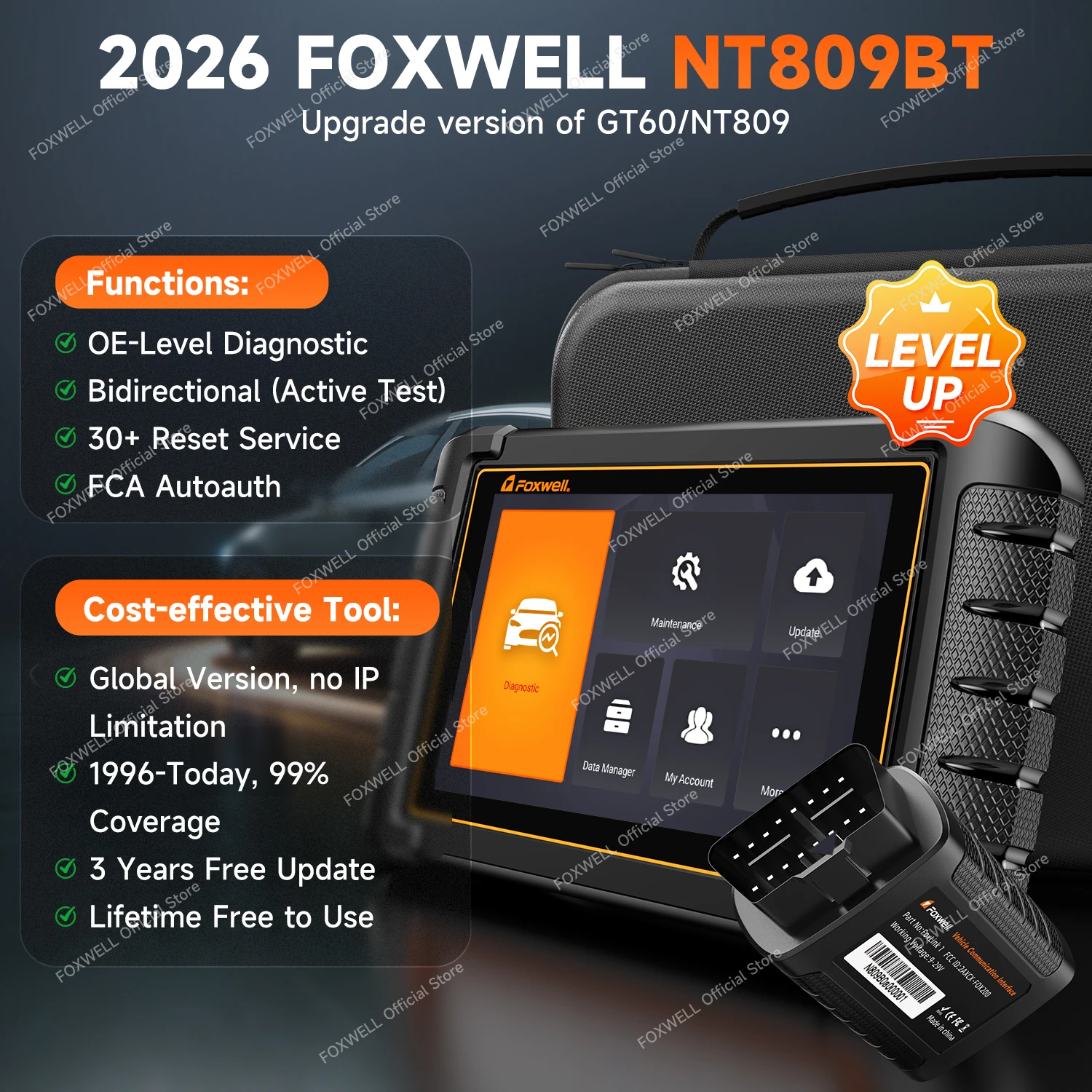FOXWELL NT809BT OBD2 Bluetooth Car Diagnostic Tool All System Bi-Directional 30+ Reset Code Reader OBD2 Scanner Automotivo