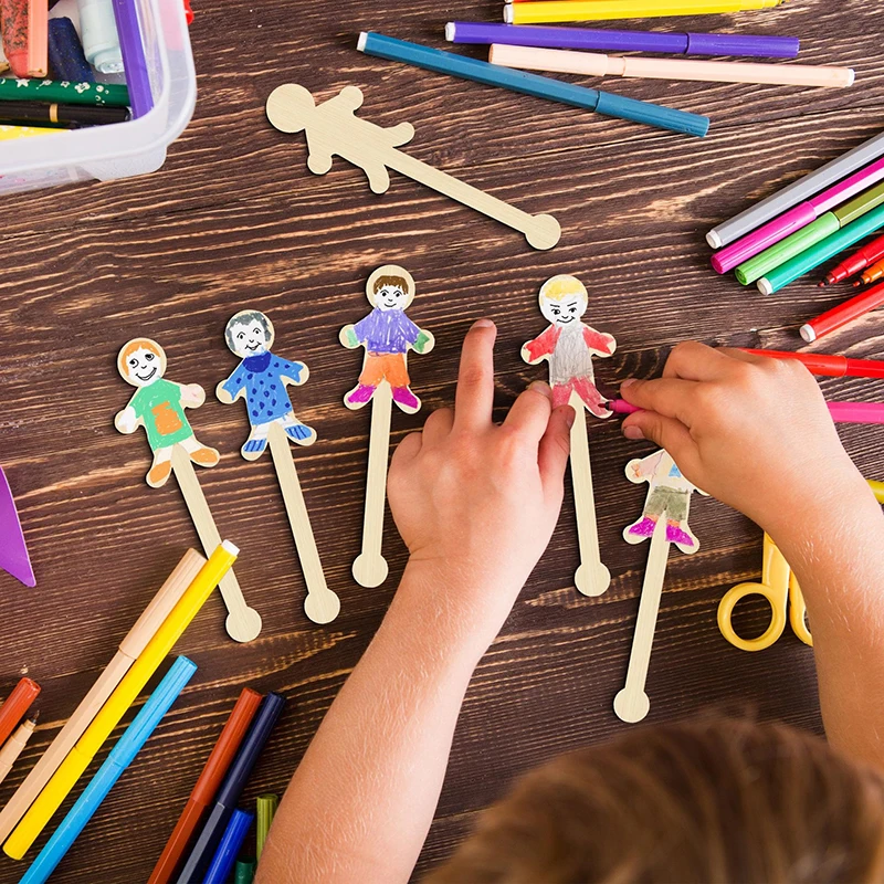 30pcs Character Craft Sticks 5.3 Inch Extra Large Character Shaped Craft Sticks Natural Wood Craft Sticks For DIY Projects