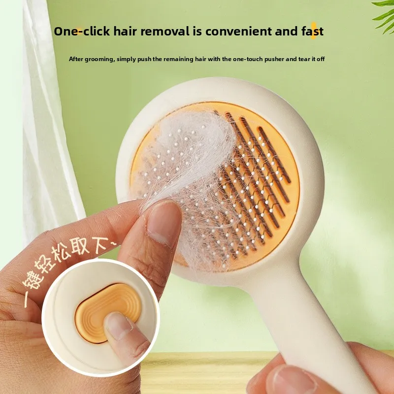 Pet Grooming Comb Stainless Steel Pin Brush One‑Click Self‑Clean Shedding Brush Cats Dogs