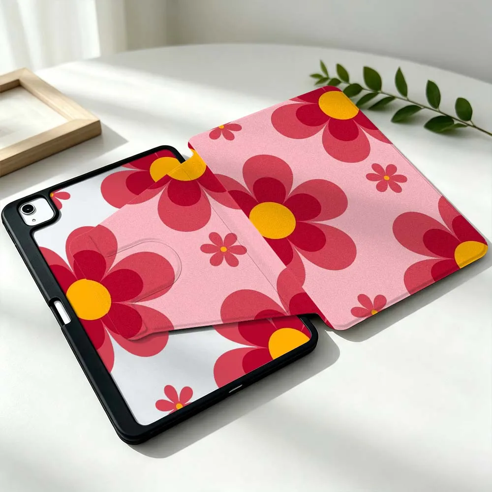 Cartoon Red Flower For Samsung Galaxy Tab S11 S10 S9 S8 A11 FE Plus Ultra 360° Rotation Stylus Storage Tablet Case