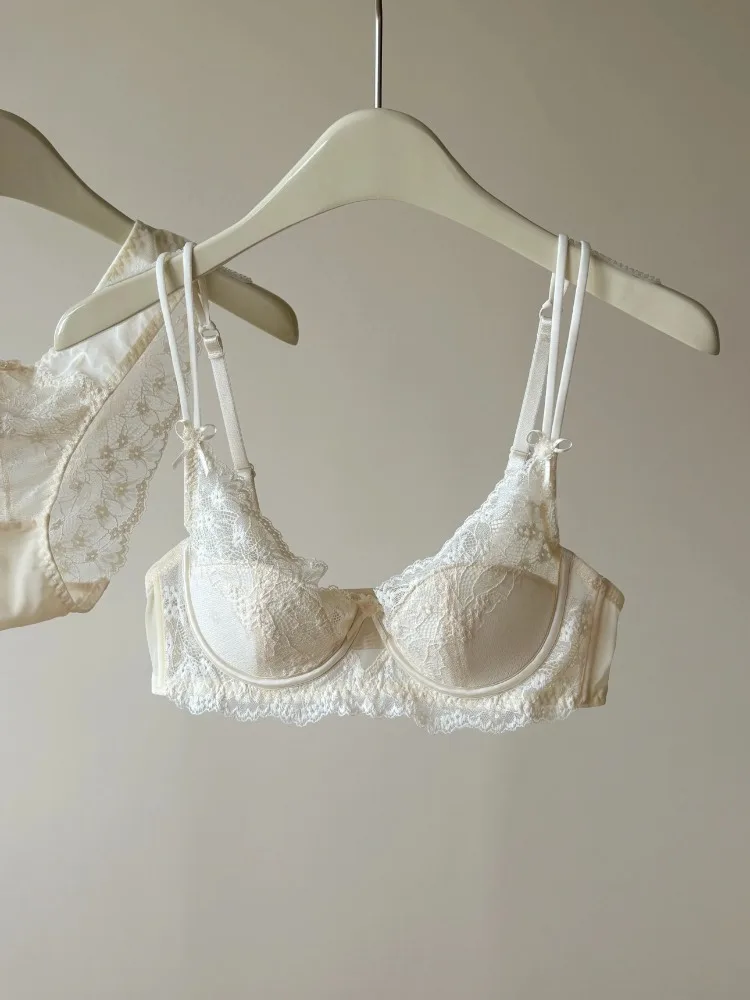 Soutien-gorge minimaliste d'inspiration française pour femmes, ensemble de Lingerie Sexy, grand soutien de la poitrine, mince, confortable, demi-tasse, à armatures douces, Anti-affaissement