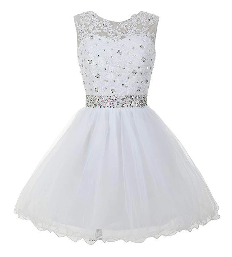 Appliques Sheer Neck Homecoming Dresses Bling Crystals Tulle A-line Short Vestido De Formatura Sukienka Tiulowa