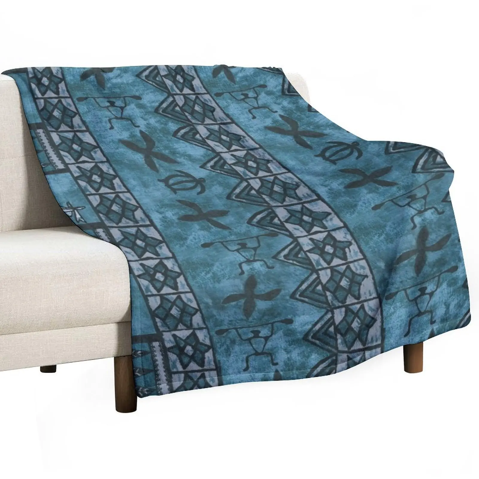 

Vintage Hawaiian Tapa Ocean Blue Throw Blanket Soft Big Beautifuls manga valentine gift ideas Blankets