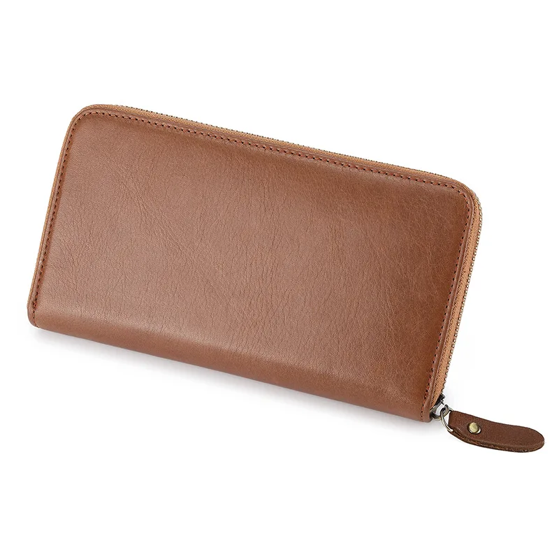 Handmade Retro Fashion Genuine Leather Money Purse Cowhide Casual Long Zipper Clutch Bag Men Wallet