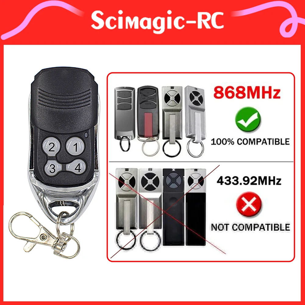 

868MHz Garage Remote Control 100% Compatible TX4EVF TX2REV TX4REV TX4REVF 868 Gate Door Opener Handheld Transmitter Keychain