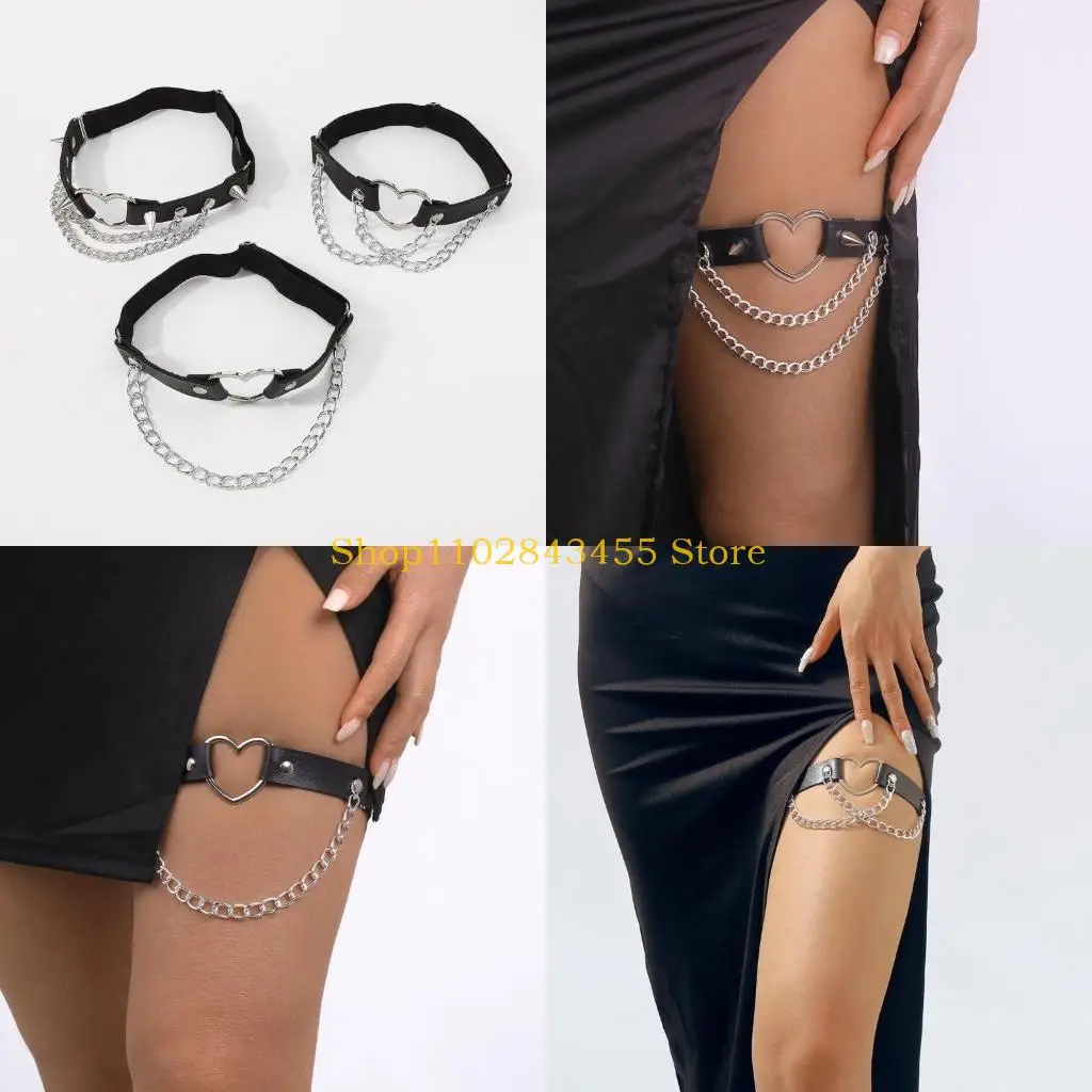 49mc-中空ハート-pu-レッグチェーン-フリンジ付きタッセルチェーン-コスプレ-パンクレッグアクセサリー-若者のファッショニスタやテーマパーティー用