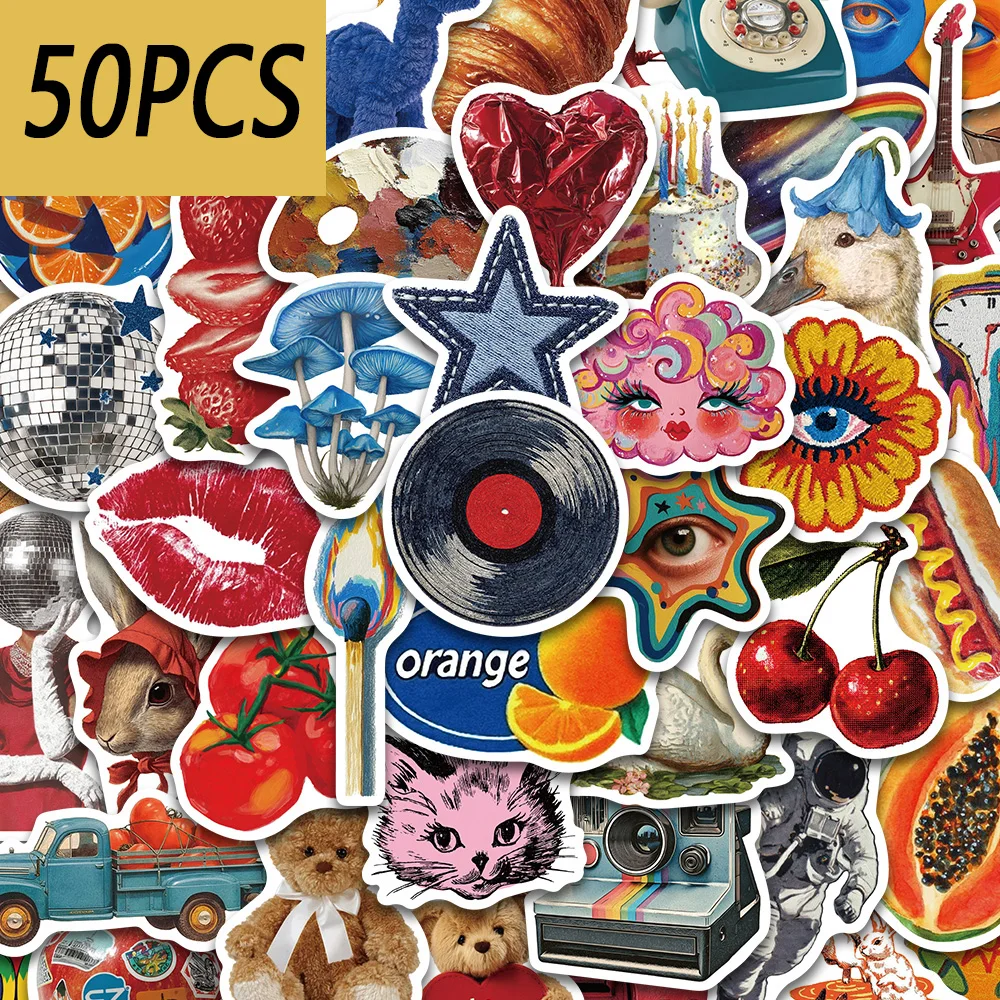 50pcs vintage y2k style series stickers, decorate phone cases, notebooks, water bottles, skateboards, waterproof stickers