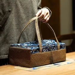Tea Set Storage Bag Cloth Bag Portable Travel Tea Ceremony Thick Hand-held Outdoor Large Capacity Rattan Woven Fabric Bag ZE970