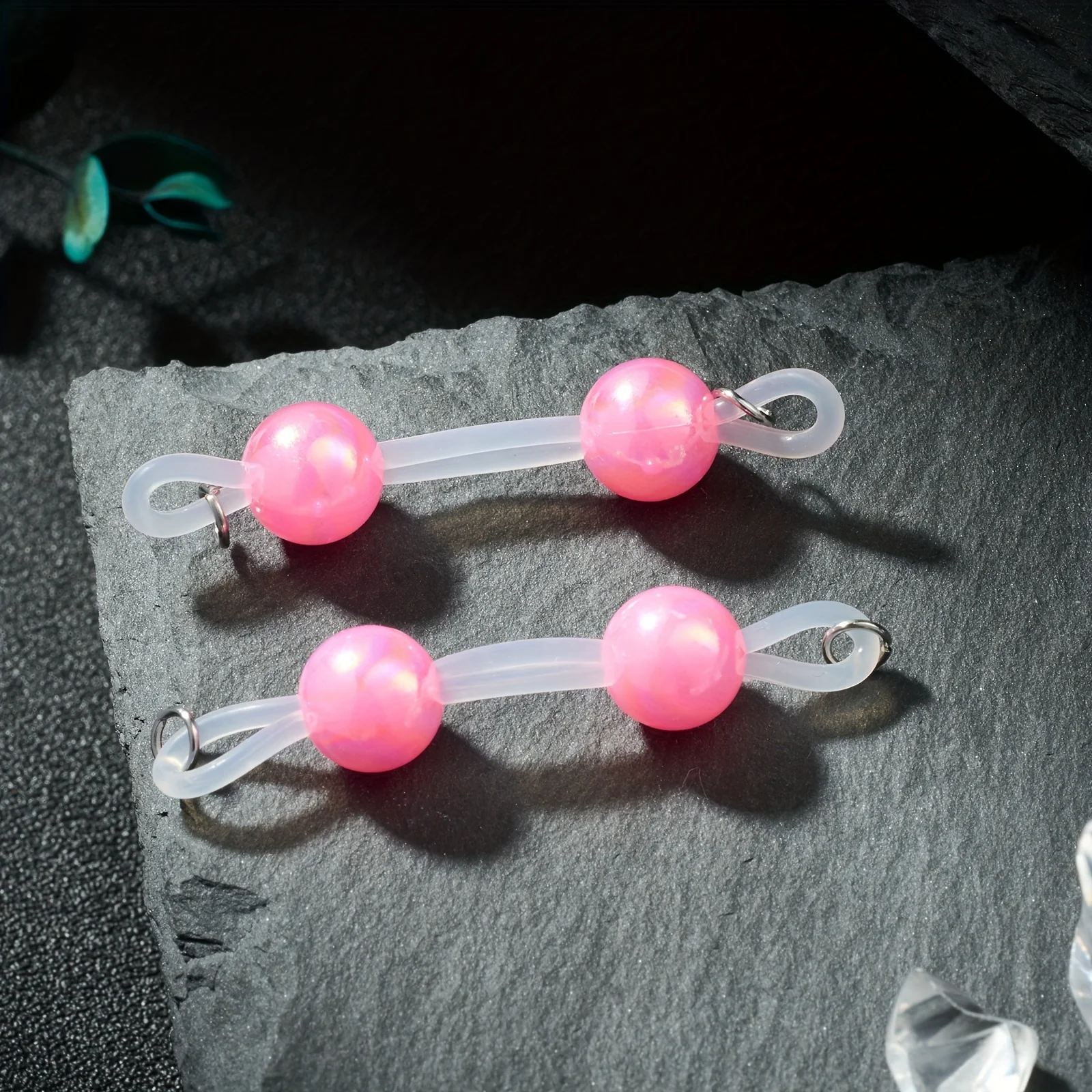 سلاسل خرز بدون ثقب - أرجواني باستيل، وردي، وردي قزحي الألوان وردي/أزرق/أرجواني/، حلقات سيليكون قابلة للتعديل، مجوهرات بمشبك