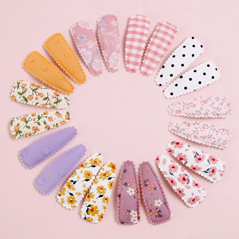 20pcs/set Cute Baby Girl Hair Drop Clips Barrette Plaid Cotton Alloy Hair Snap Clip Hairpin Polka Dot Flower Basic Snap Kids