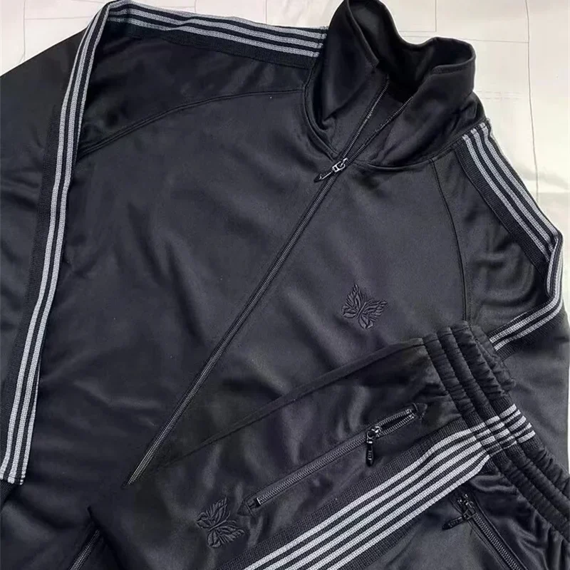 2025ss Butterfly Embroidery Black Jackets Men Women 1:1 With Tags Casual AWGE Grey Striped Jackets