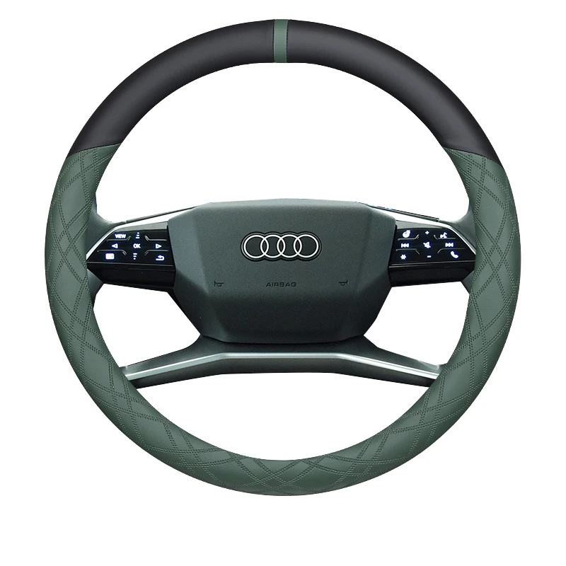 

Steering Wheel Cover for Audi A3 A4 A5 A7 Q3 Q5 Q7 Q8 Round Universal Car Accessories Genuine Leather Non-slip Sweatproof