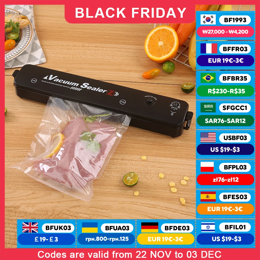 TINTON LIFE 220V/110V Vacuum Sealer Packaging Machine with Free 10pcs Vacuum Bags Household Black Food Vacuum Sealer