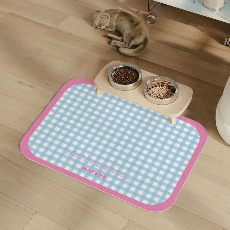

Водонепроницаемый ковер для домашних животных, коврик для еды, кошек и собак, розовый, синий, клетчатый, из ПВХ, кожаные, нескользящие напольные коврики, милый, милый, для украшения дома, ковер для кухни