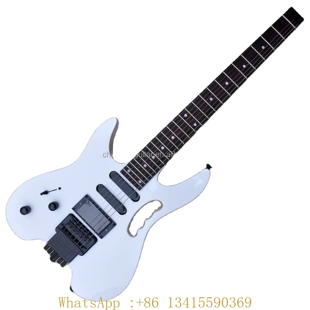 Flyoung White Headless Electric Guitar Custom Made Left Handed Stringed Instruments