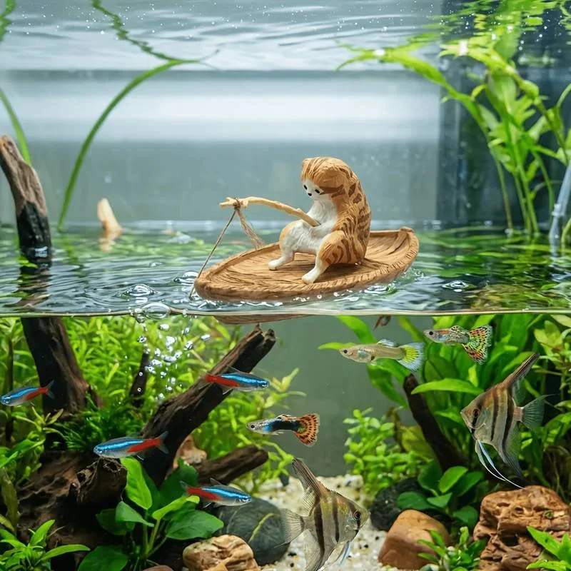Aquarium Marina - 어항 장식품 창의적인 고양이 낚시 보트