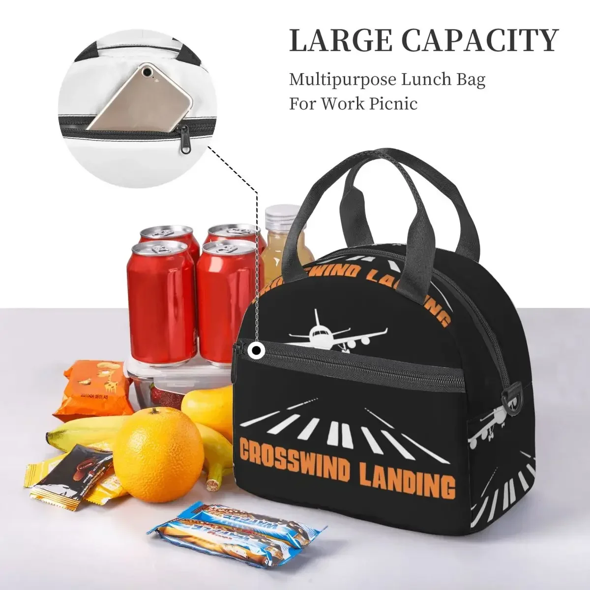 Airplane Crosswind Landing Insulated Lunch Bag for Women Bento Storage Food Boxes Portable Cooler Thermal Lunch Box Tote