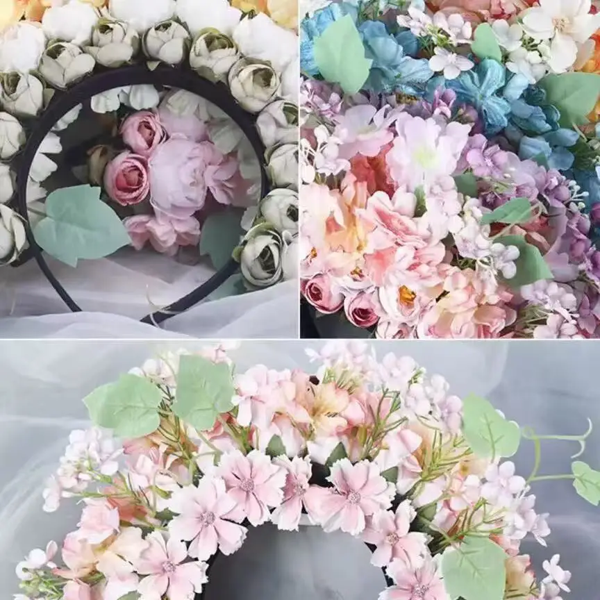 Classic Vintage Chinese Style Floral Headband 3D Silk Flowers Garlands Hairpins Lucky Christmas New Year Decorations Kids Gifts