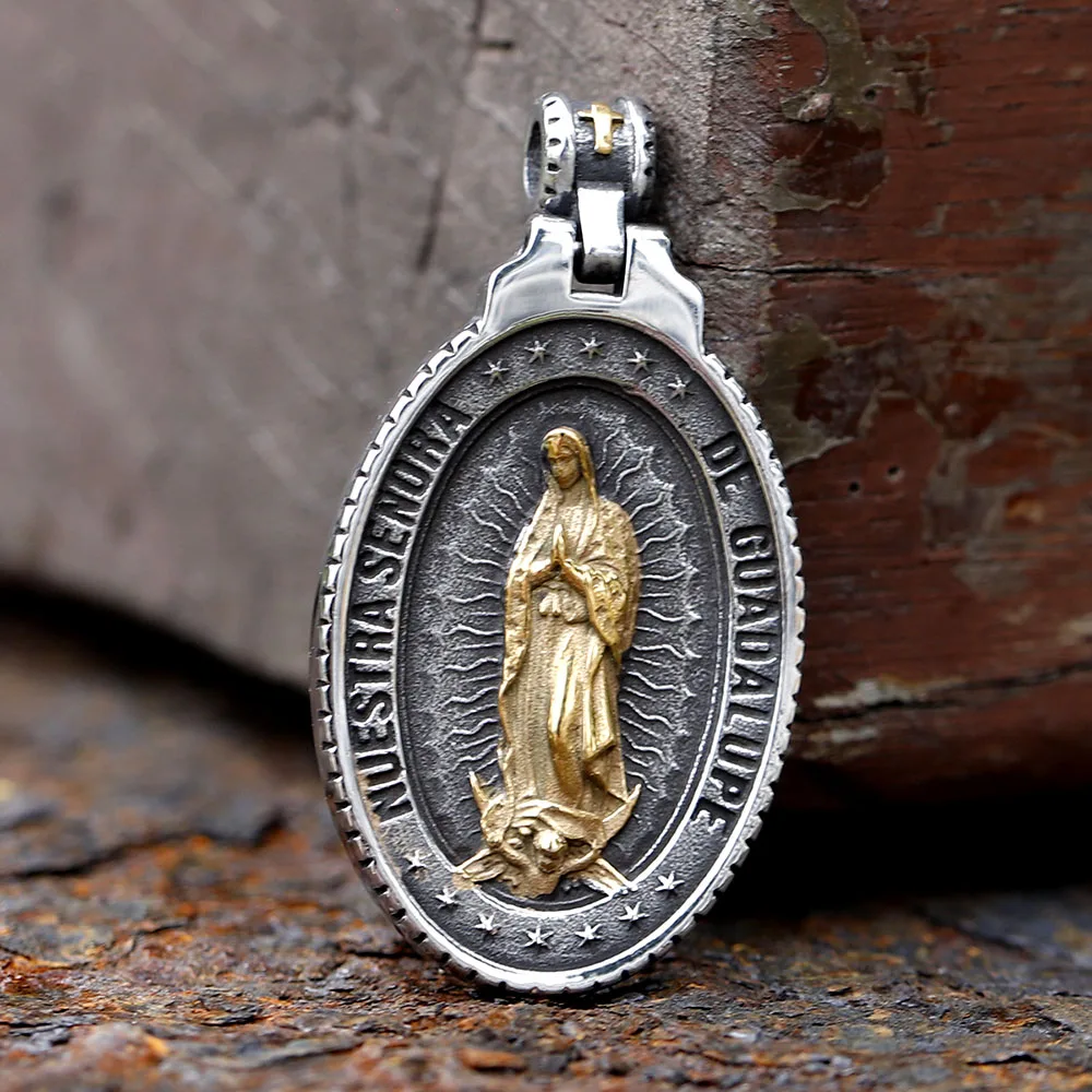 2024 New Stainless Steel Virgin Mary Pendant Unisex Vintage Prayer Amulet Necklace Biker Fashion Jewelry Gifts