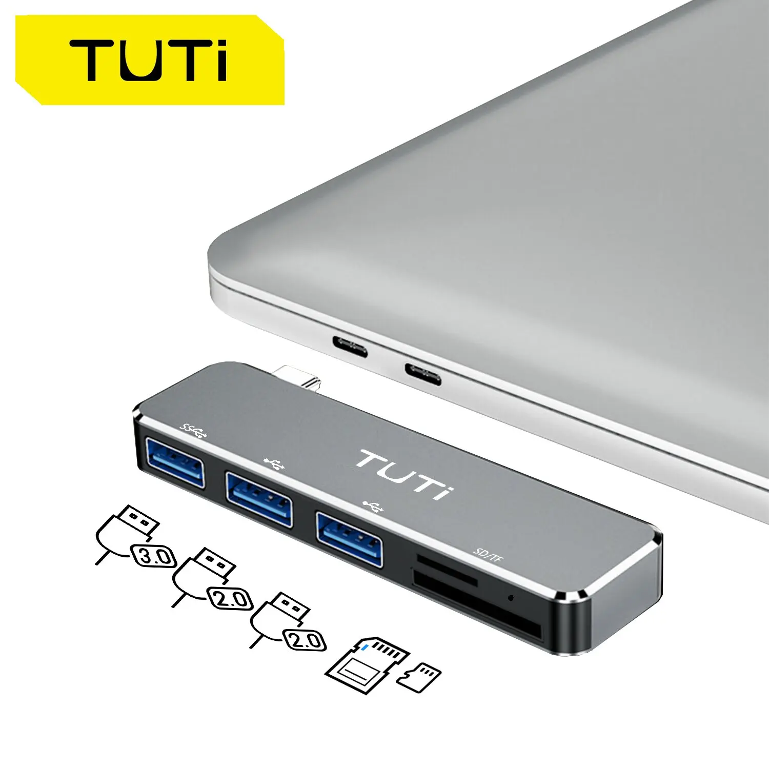 TUTI 5-in-1 USB C Hub with 1 USB3.0 &2 USB2.0 & SD/TF,for iPad,Switch,Chromecast,Dell,Surface, Windows and other USB-C devices