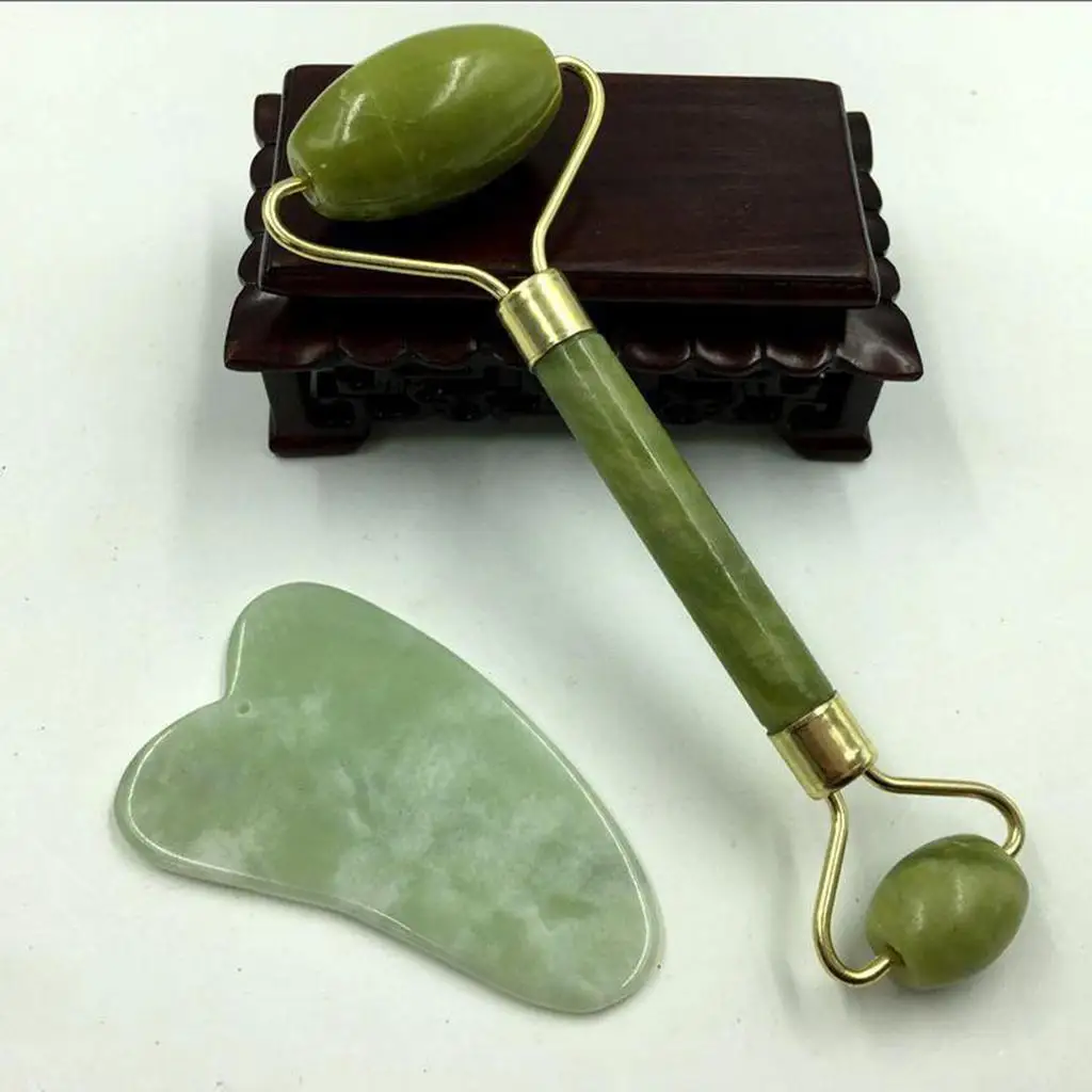 Jade Roller En Gua Sha Set Voor Een Prachtige Huid Gezichtslichaam Nek Massager