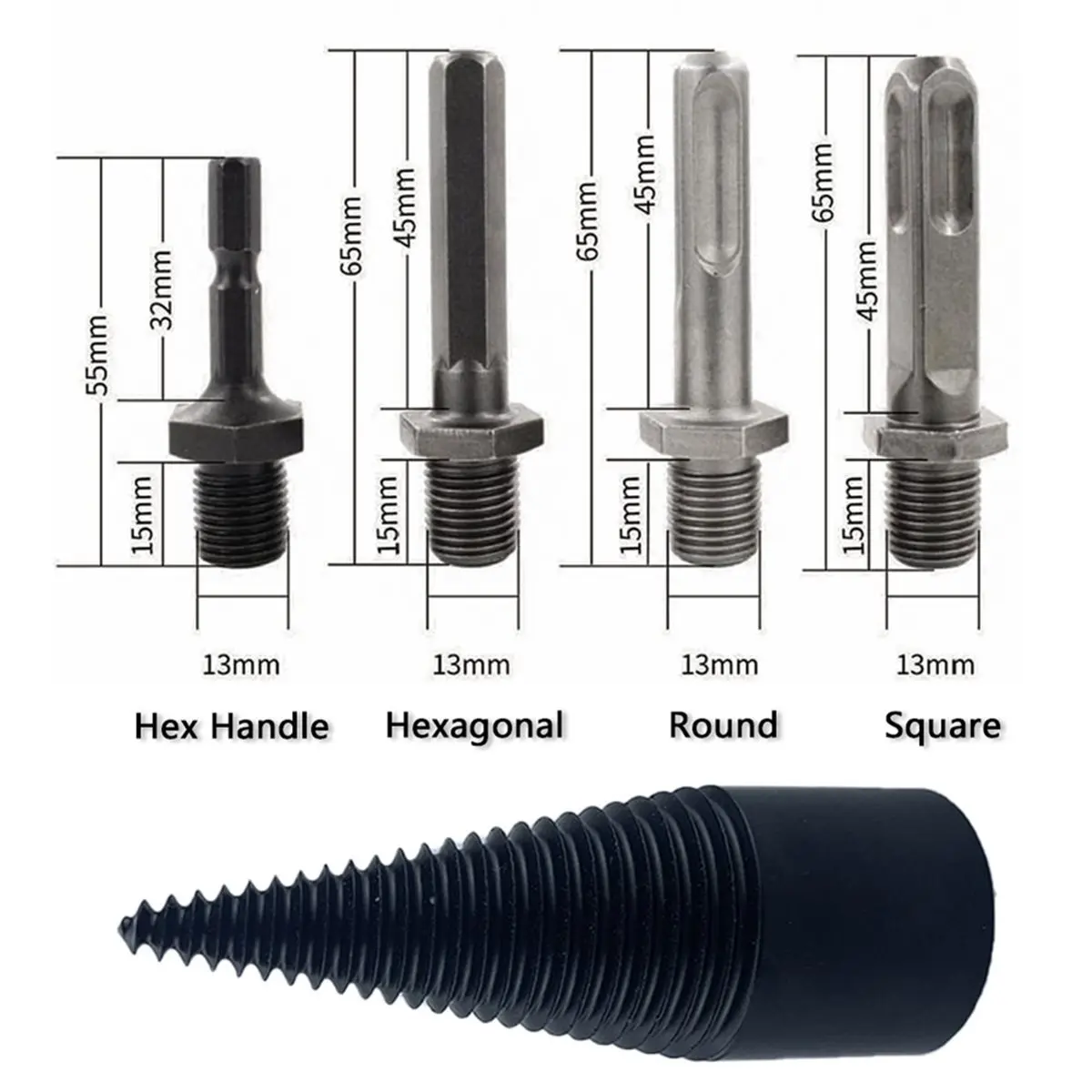 

AA91 6Pcs Firewood Splitter Drill Bit Set 32/42mm Hex & Square Shank Carbon Steel Wood Breaker Split Woodworking Tools