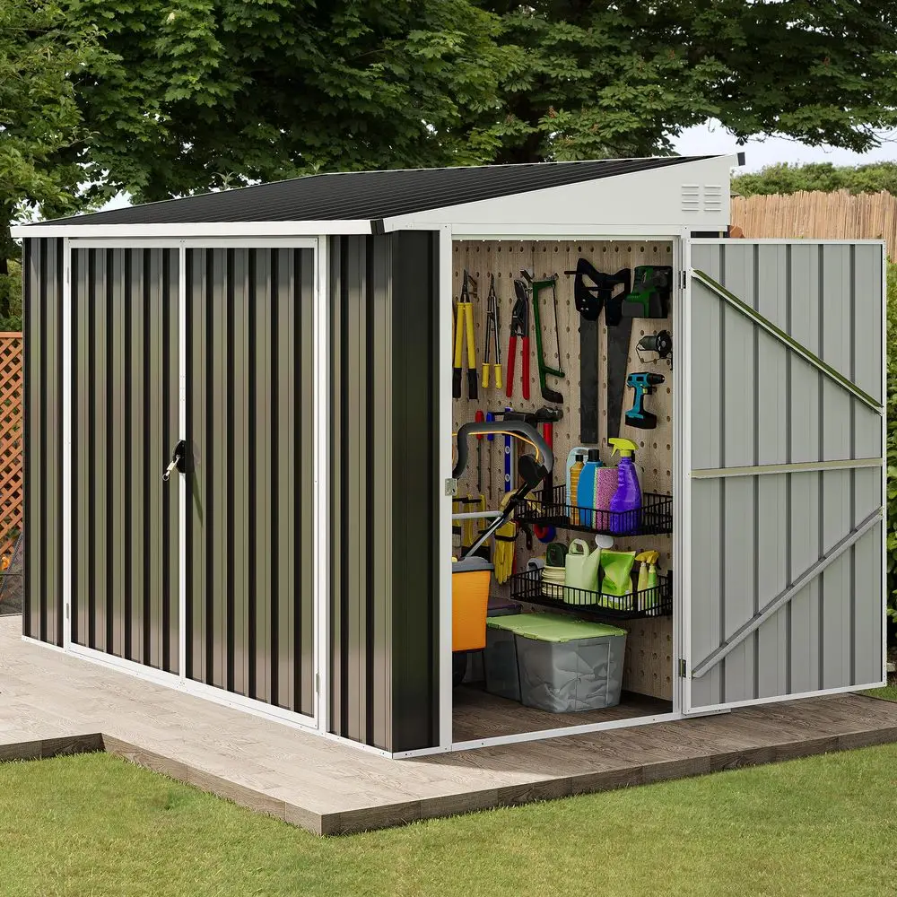 

Outdoor Storage Shed, Waterproof Metal Garden Shed with Lockable Door, Storage Shed for Bike, Garbage Can, Lawnmower, Tool 4 x