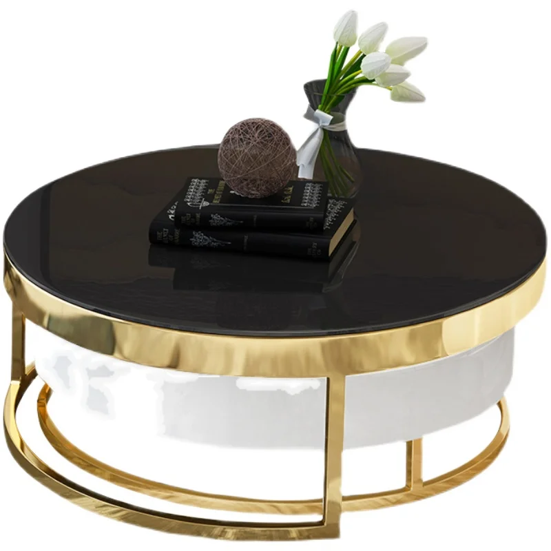 -For  Modern Design Black White Round Coffee Table Set Home Furniture Living Room Luxury Glass Top Nesting Center Coffee Table&
