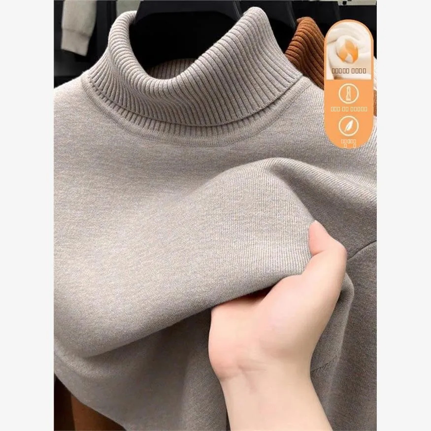 

Men's High Ne Fce Lined Thiened Knitted Sweater Warm Inner Wear Ciwalk Collar Deformation Resistant Winter Top