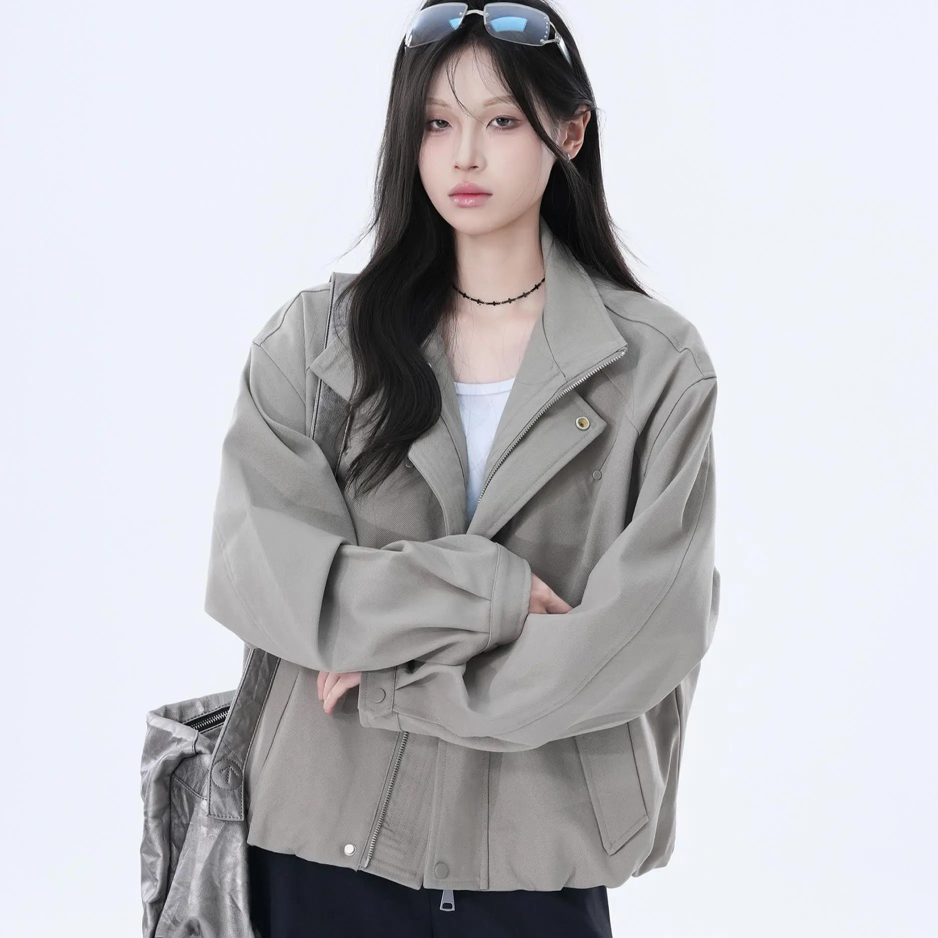 

Женская ветровка, новая осенняя корейская свободная модная рабочая одежда с воротником-стойкой, куртка, студенческая ветровка, пальто на подкладке