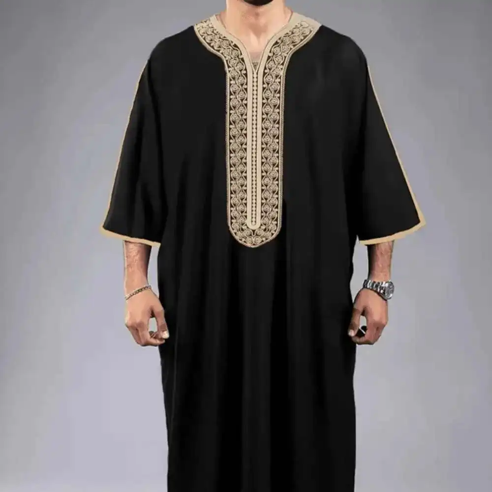 Arab 2023 New Men's Muslim Robe Robe Middle Long Sleeve Embroidered