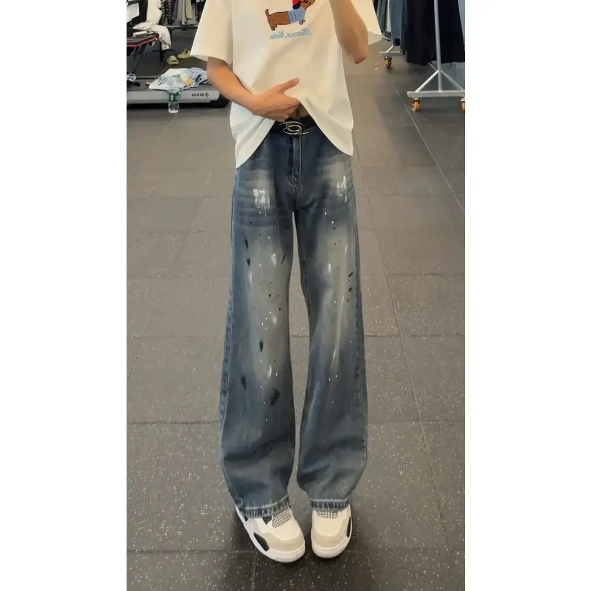 

High Street 2026 Ink Splashing Old Jeans Men's Autumn New Loose Straight Retro Washed Menswear Clothing Wide-leg Trousers Man