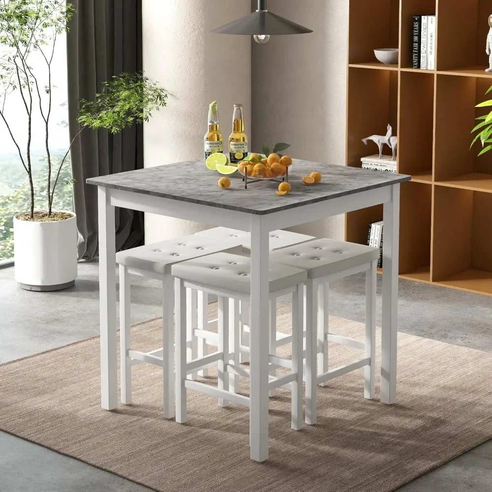 Dining Table Set for 4, Kitchen Table Chairs Set of 4, Counter Height Dining Table Set with 4 Bar Stools, Space-Saving Dinette