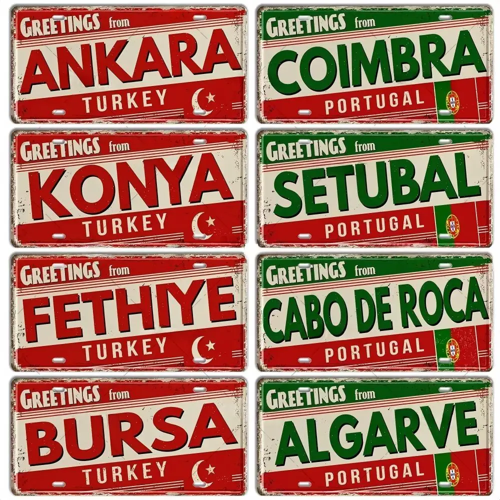 Vintage Metal License Plate Welcome To [City / Country] Retro Aluminum Tin Sign Wall Decor 2D