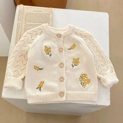 INS Spring Fashion New Single Item Sweater Cardigan Baby Women's Treasure Embroidered Hollow Long sleeved Knitted Coat