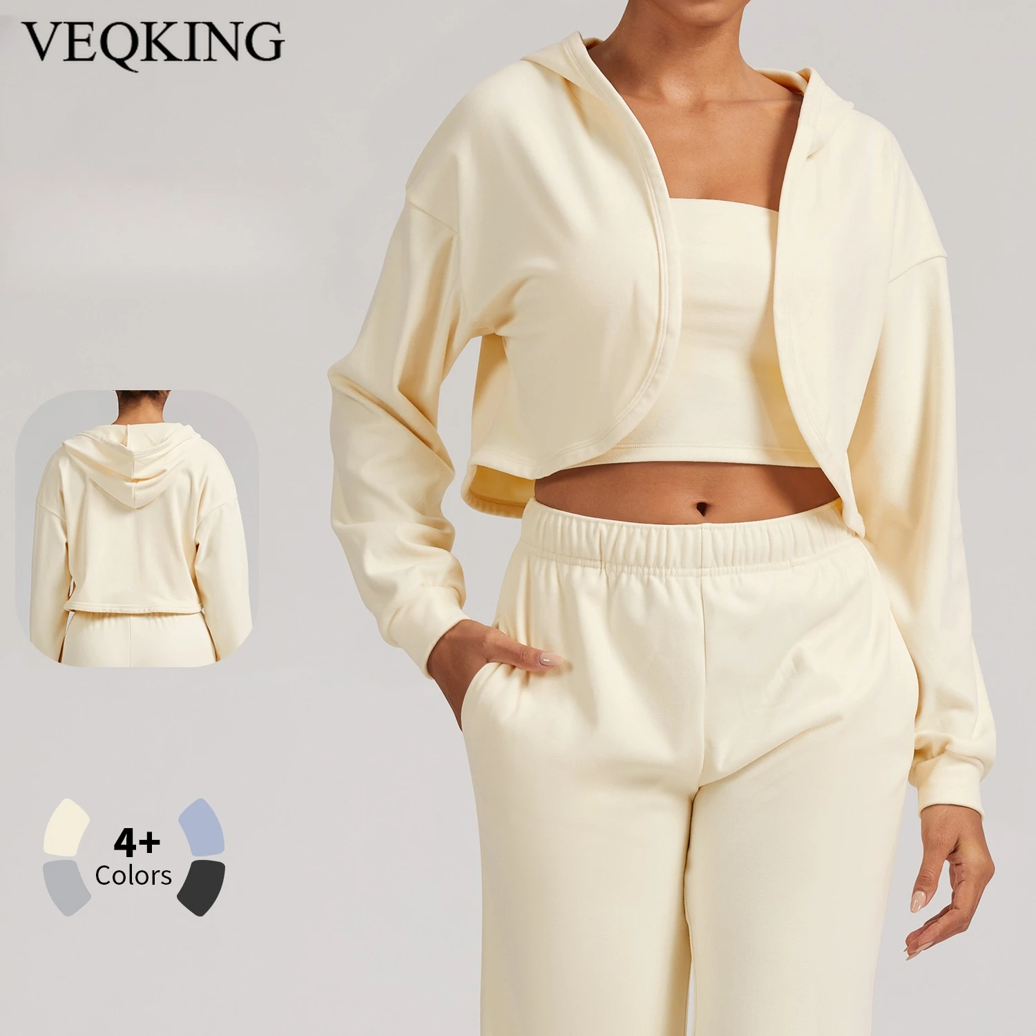 

VEQKING Winter Fleece Women Yoga Shirts Full Sleeves Sports Hooded Cardigan Loose Outdoor Cape Coat Fall Warm Workout Outfits