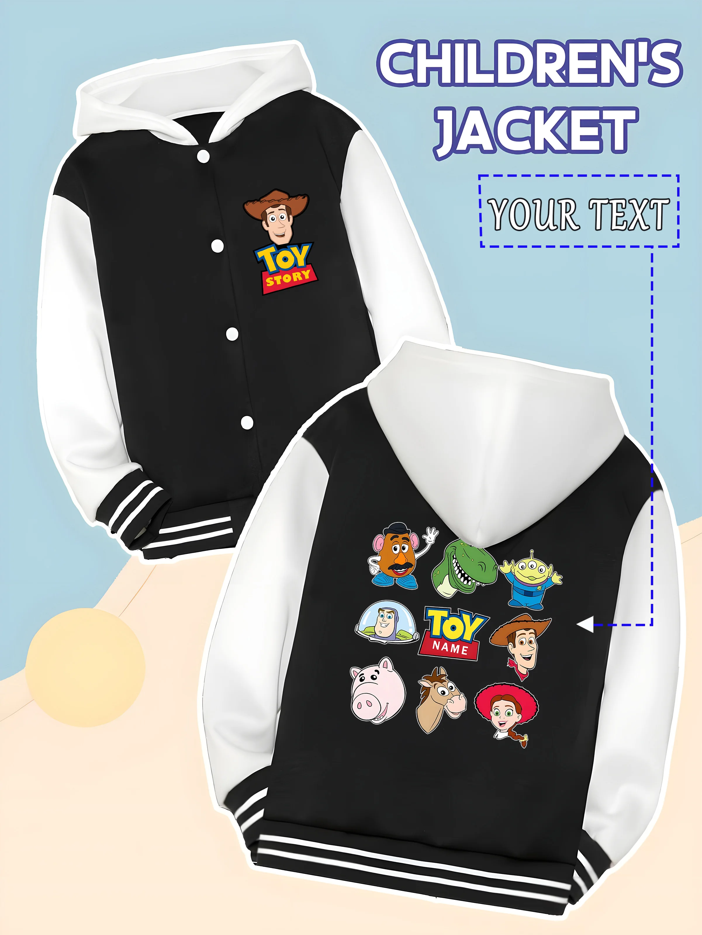 

MINISO Disney Toy Story Family Boys Baseball Jacket - Woody, Buzz, and other characters gather together, full of childhood memor