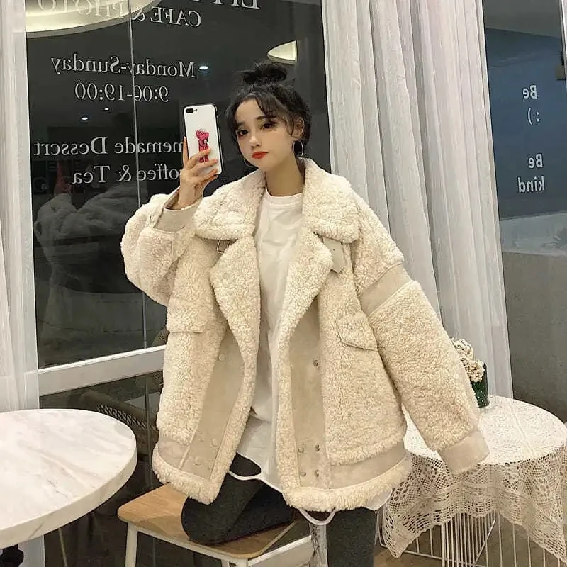 Thick Coat Women 2023 Autumn Winter Korean Thickened Wool Loose Short Jacket Lamb Cashmere Coats Womens Jackets