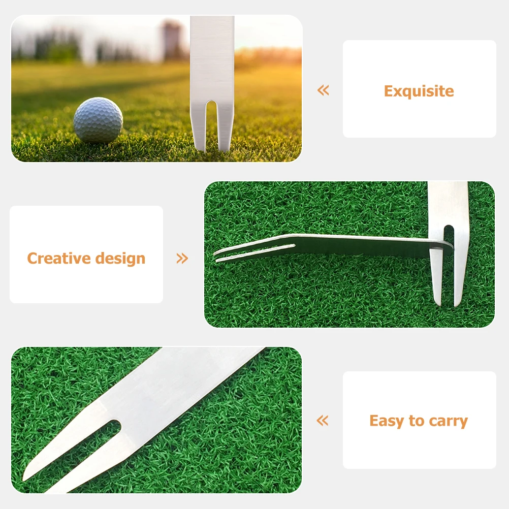 2 قطعة Divot إصلاح الغولف الملعب أداة المهنية الفضة الفولاذ المقاوم للصدأ العشب شوكة